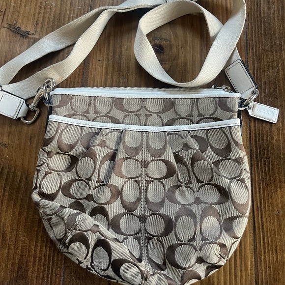 Coach Signature C Monogram Canvas Crossbody Bag Khaki White - Picture 2 of 3